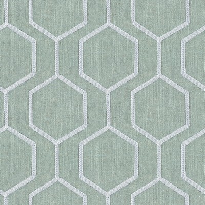Europatex Hexagono Sea Pearl Socrates Collection Green Drapery Linen  Blend Geometric  Crewel and Embroidered  Embroidered Linen  Fabric