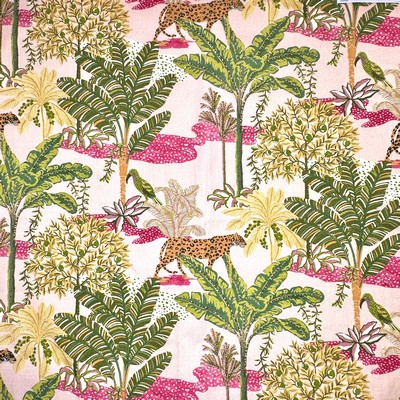 Europatex Paradise Pink green Cotton Prints Pink Multipurpose Cotton Cotton Birds and Feather  Jungle Safari  Coastal Botanical  Leaves and Trees  Fabric