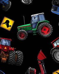 In Motion Tractors Black Cotton Print by   