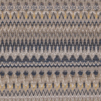Gum Tree Sinatra Indigo in new2021 Blue Polyester  Blend Fire Rated Fabric Zig Zag  Navajo Print   Fabric