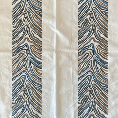 Hamilton Fabric Allendale Blues in Feb 2022 Blue Cotton  Blend Crewel and Embroidered  Leaves and Trees  Striped   Fabric