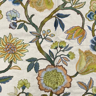 Hamilton Fabric Heybrock Moss jan 2024 Multi Linen  Blend Crewel and Embroidered  Floral Embroidery Large Print Floral  Traditional Floral  Embroidered Linen  Floral Linen  Fabric