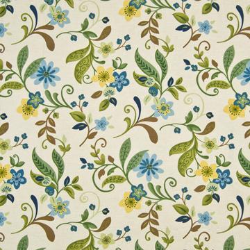Kasmir Garden Trail Mediterranean in New Attitudes, Volume 3 Blue Drapery-Upholstery Cotton Fire Rated Fabric Medium Print Floral   Fabric