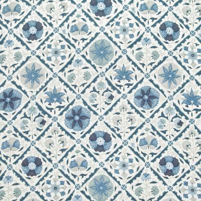 Kasmir Jinga Floral Indian Sea in Great Expectations Volume 3 Blue Drapery-Upholstery Cotton Fire Rated Fabric Perfect Diamond  Modern Floral  Fabric