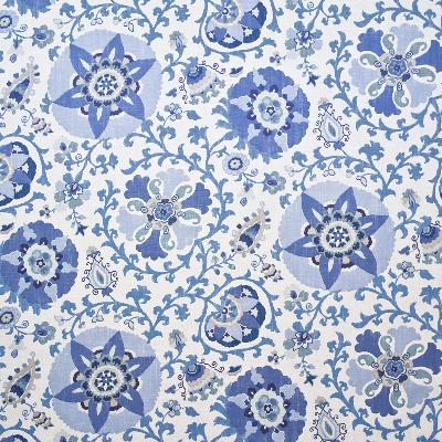 Kasmir Jinga Gardens Indian Sea in Great Expectations Volume 3 Blue Drapery-Upholstery Linen  Blend Fire Rated Fabric Modern Floral  Fabric