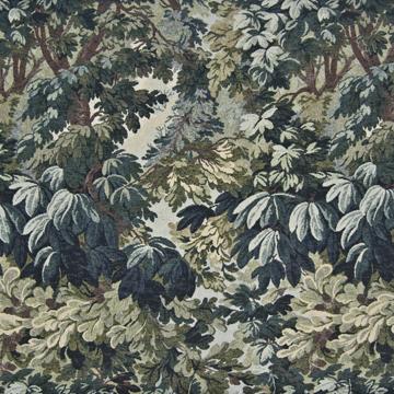 Kasmir Nottinghamshire Aspen in Favorite Things, Volume 3 Blue Tapestry Cotton  Blend Fire Rated Fabric NFPA 701 Flame Retardant  Leaves and Trees   Fabric