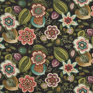 Kasmir Palm Cove Fireworks in New Attitudes, Volume 1 Black Multipurpose Cotton Fire Rated Fabric Large Print Floral  Retro Floral   Fabric