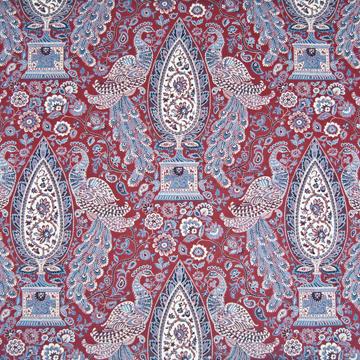 Kasmir Peacock Fantasy Currant in Classic Elegance, Vol 1 Red Multipurpose Cotton Fire Rated Fabric Birds and Feather  Medium Print Floral   Fabric