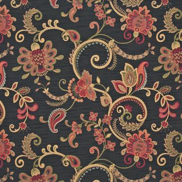 Kasmir Trocadero Ebony in Favorite Things, Volume 1 Black Multipurpose Rayon  Blend Fire Rated Fabric NFPA 260  Jacobean Floral   Fabric