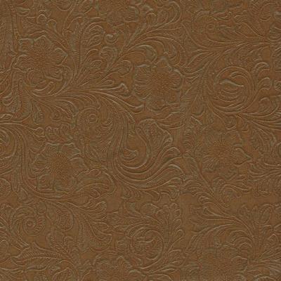 Kast Lukenbach Rawhide in Lone Star Brown Upholstery Polyvinylchloride Embossed Faux Leather Medium Print Floral   Fabric