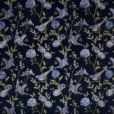 Mitchell Fabrics Birdland Blue in Book 2007 Luxe Velvet Blue Multipurpose Polyester30%  Blend Birds and Feather  Crewel and Embroidered  Floral Embroidery Medium Print Floral  Contemporary Velvet   Fabric