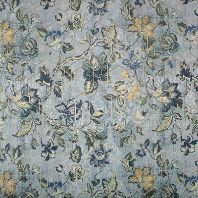 Mitchell Fabrics Florette Linen in Book 2007 Luxe Velvet Blue Multipurpose Polyester7%  Blend Crewel and Embroidered  Large Print Floral  Modern Floral Jacobean Floral  Printed Velvet   Fabric