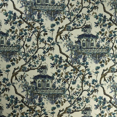 Mitchell Fabrics Ginza Crewel in Book 2106 Multipurpose Blue Multipurpose Polyester Modern Floral French Country Toile   Fabric