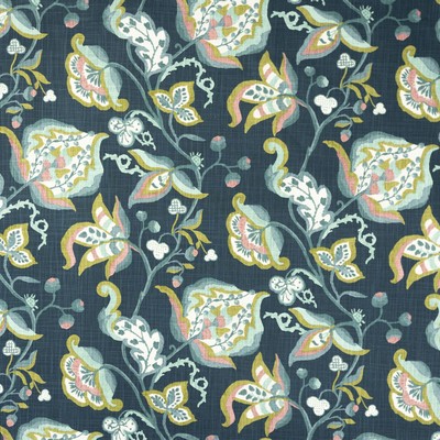 Mitchell Fabrics Linlee Indigo in Book 2203 Multi-Purpose Colors Blue Multipurpose Cotton Fire Rated Fabric Floral Flame Retardant  Jacobean Floral   Fabric