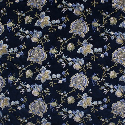 Mitchell Fabrics Vineland Blue in Book 2007 Luxe Velvet Blue Multipurpose Rayon  Blend Crewel and Embroidered  Jacobean Floral  Floral Embroidery Patterned Velvet  Contemporary Velvet   Fabric