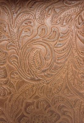 Norbar Winona Rawhide Encino Brown Upholstery 100%  Blend Fire Rated Fabric Embossed Faux Leather NFPA 260  Medium Print Floral  Leather Look Vinyl Fabric