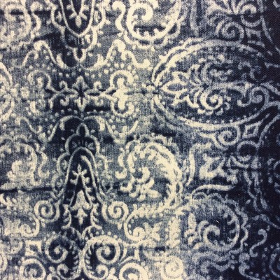 Batu Batik Chambray in Outdoor Designer Fabric Blue Polyester Fire Rated Fabric Fun Print Outdoor Ethnic and Global   Fabric