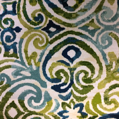 Corinthian Lagoon in Outdoor Designer Fabric Blue Polyester Fire Rated Fabric Fun Print Outdoor Ethnic and Global   Fabric