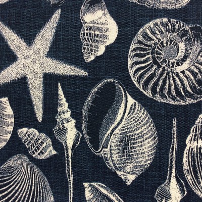 Shoreline Marine in Outdoor Designer Fabric Blue Polyester Fire Rated Fabric Sea Shell  Fun Print Outdoor  Fabric