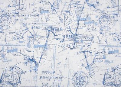 Premier Prints Schooner Nautical in Premier Prints - Cotton Prints Blue Drapery 7  Blend Boats and Sailing   Fabric