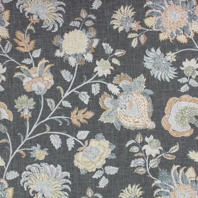 Richloom BRONTE GRAPHITE in charleston 2022 Black Linen  Blend Jacobean Floral  Floral Linen   Fabric