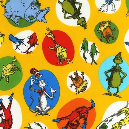 Robert Kaufman Celebrate Seuss Characters Yellow Cotton Print Fabric