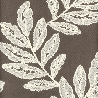 Heritage Fabrics Bimini Greystone Grey Cotton  Blend Crewel and Embroidered Leaves and Trees 