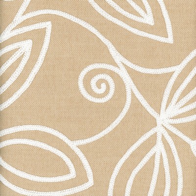 Heritage Fabrics Botanique Straw Yellow Polyester Crewel and Embroidered Leaves and Trees Floral Embroidery 