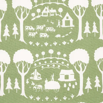 Schumacher Fabric Farm Scene Green