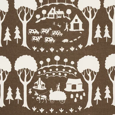 Schumacher Fabric Farm Scene Brown