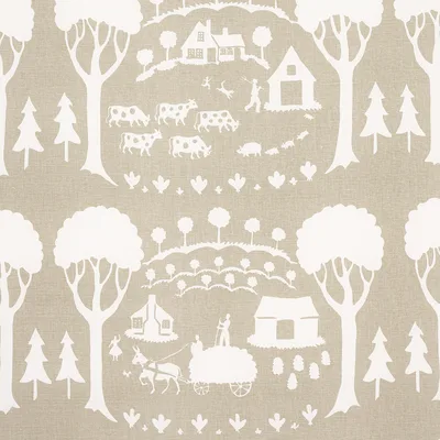 Schumacher Fabric Farm Scene Neutral