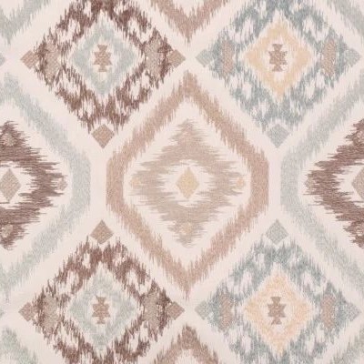 Valiant Anali Spa New 2022 Blue Upholstery Cotton  Blend Crewel and Embroidered  Southwestern Diamond  Ikat Fabric