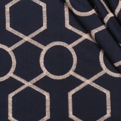 Valiant Kendall Navy New 2022 Blue Upholstery Polyester  Blend Crewel and Embroidered  Lattice and Fretwork  Fabric