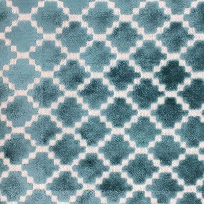 Central 09 Turquoise Central Blue Drapery-Upholstery Viscose  Blend Fire Rated Fabric Heavy Duty Patterned Velvet  Fabric