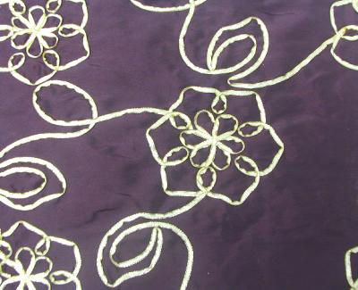 Parade Plum Gold Reem Purple Drapery Polyester  Blend Ribbon Taffeta  Medium Print Floral  Fabric