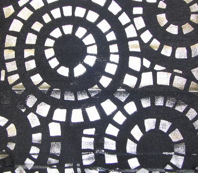 Thora Black Hanging Samples Black Drapery  Circles and Swirls Faux Silk Print  Fabric