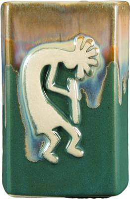 Mara Matte Green Square Kokopelli Mug Frank Howell Stoneware OKO-P9  Raised Relief Mugs Square Mugs 