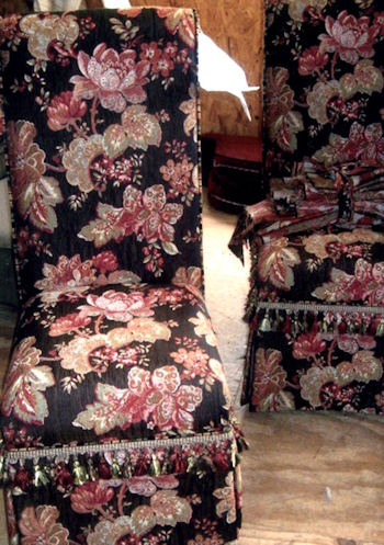 Armless upholstered chair - floral fabric