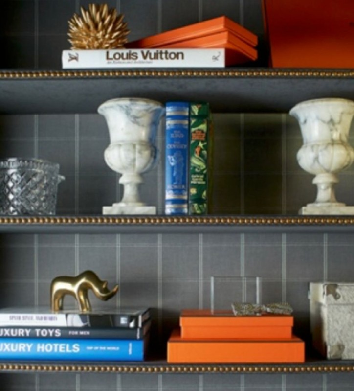 Nailheads trimming a shelf edge