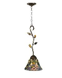 Tiffany Art Glass Mini Pendant Light with Crystal Jewels and Amber Crystal Leaves by   