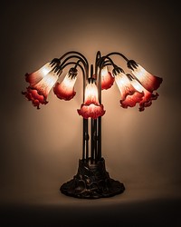 22in H Pink White Pond Lily 10 LT Table Lamp 12301 by   