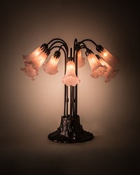 24in H Pink Pond Lily 10 LT Table Lamp 14363 by   