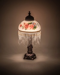 13in  High Rose Bouquet Fringed Mini Lamp 16578 by   