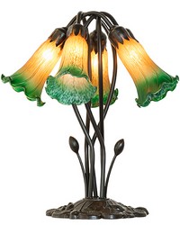 16in High Amber Green Tiffany Pond Lily 5 Light Table Lamp 262215 by   