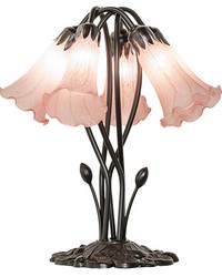 16in High Pink Tiffany Pond Lily 5 Light Table Lamp 262216 by   