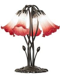 16in High Pink White Tiffany Pond Lily 5 Light Table Lamp 262217 by   