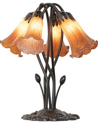 16in High Amber Tiffany Pond Lily 5 Light Table Lamp 262218 by   
