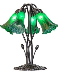16in High Green Tiffany Pond Lily 5 Light Table Lamp 262219 by   