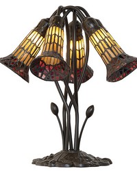 16in High Stained Glass Pond Lily 5 Light Table Lamp 262227 by  Maxwell Fabrics 