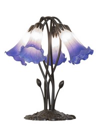 16in High Blue White Tiffany Pond Lily 5 Light Table Lamp 262235 by   